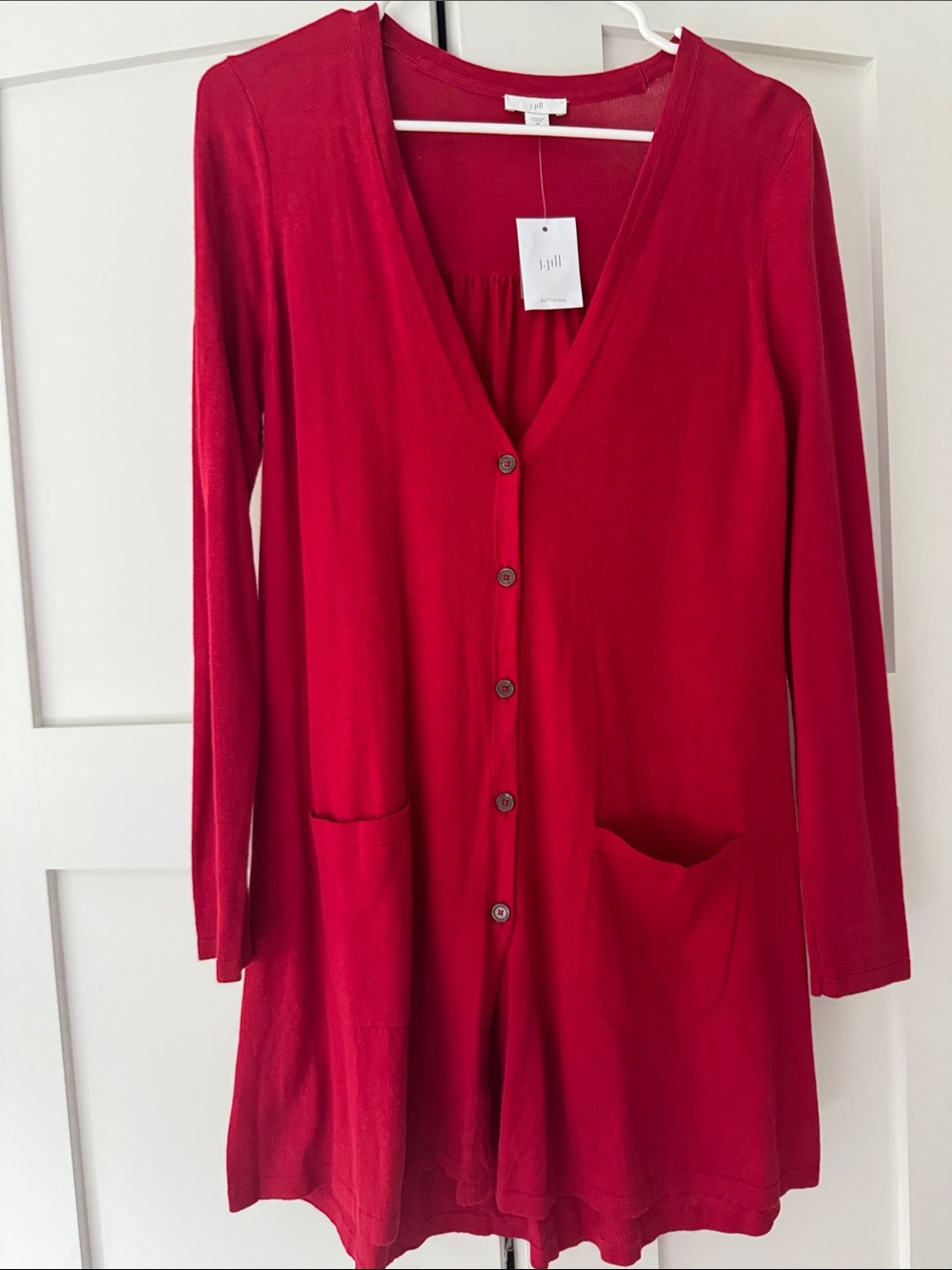 J. Jill Long Red Button-Front light weight sweater.